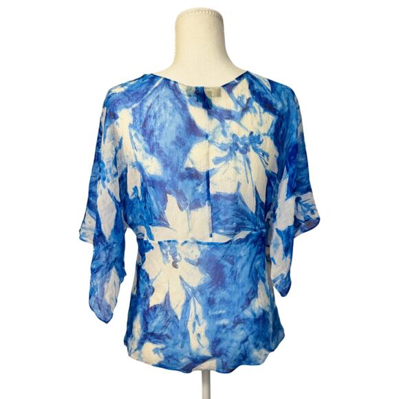 Lauren Ralph Lauren Silk Blue Floral Blouse Women's 10P Petite Coastal Cruise - Picture 14 of 16